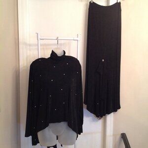 Vintage Talk of the Walk Atlantic City Black Rhinestone Evening Skirt Top Set S